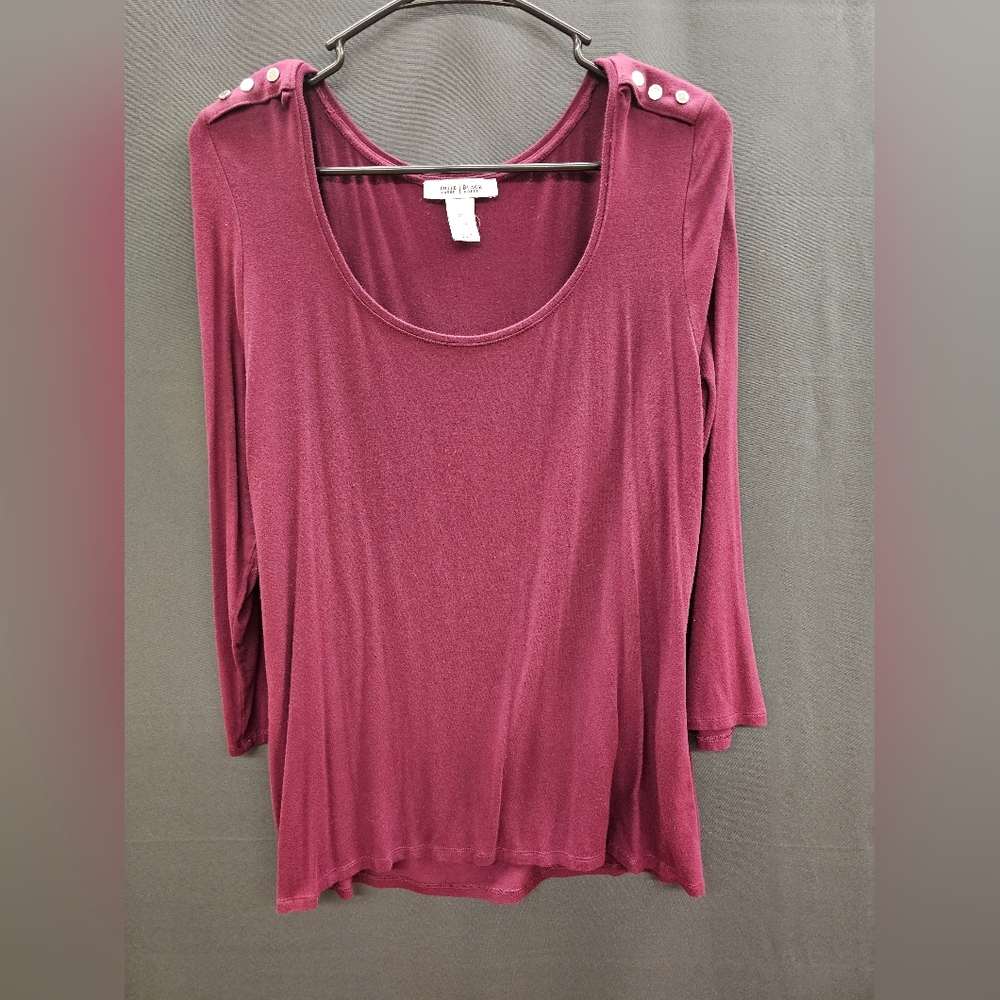White House Black Market Burgundy Blouse with Button Accents